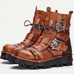 Men's Boseton Skull Motorcycle Combat Boots